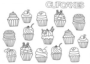 Coloriage de Cupcakes et gâteaux à imprimer pour adultes : Cupcakes doodle