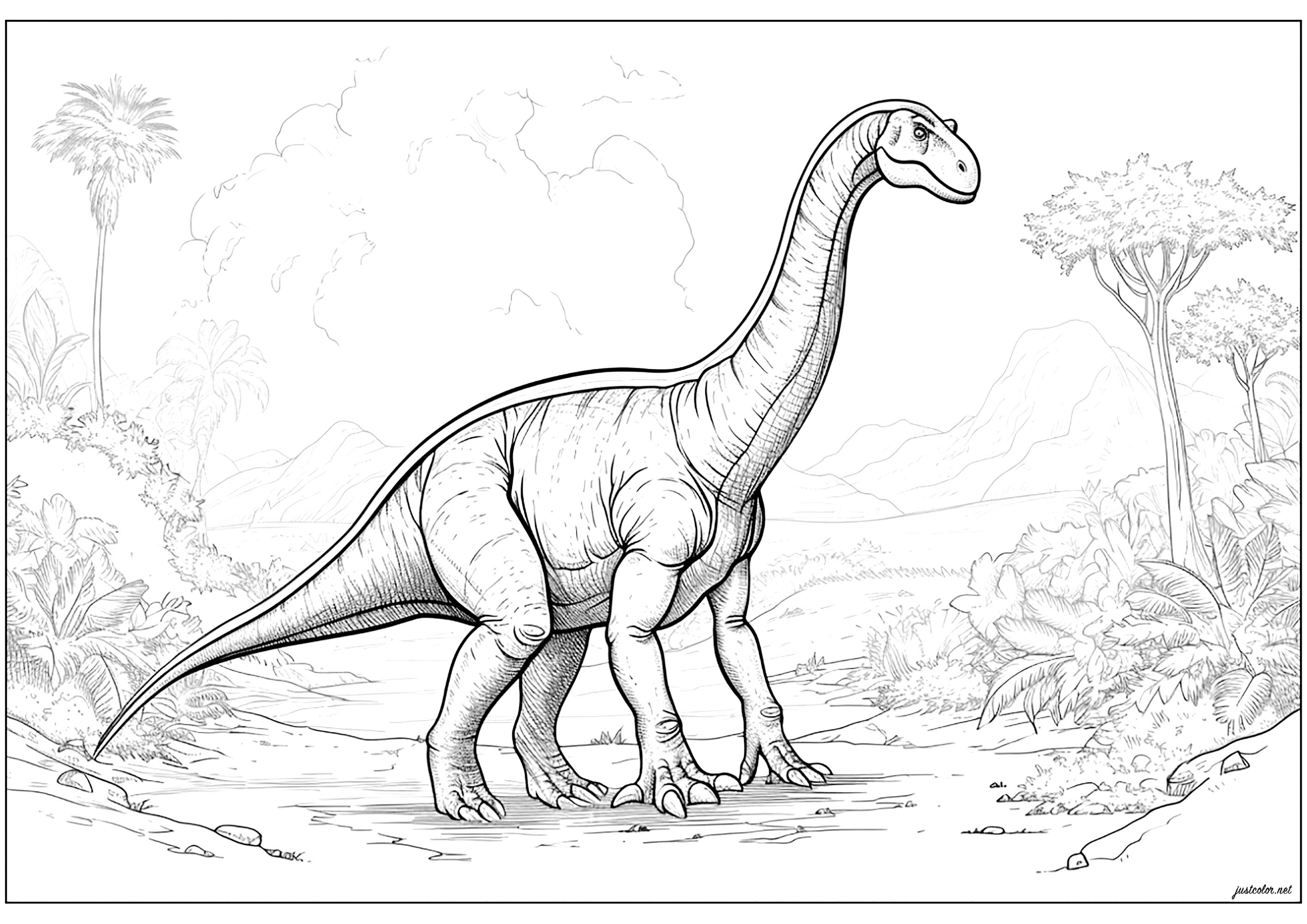 L'immense Diplodocus (Coloriage de Dinosaures à imprimer pour adultes)