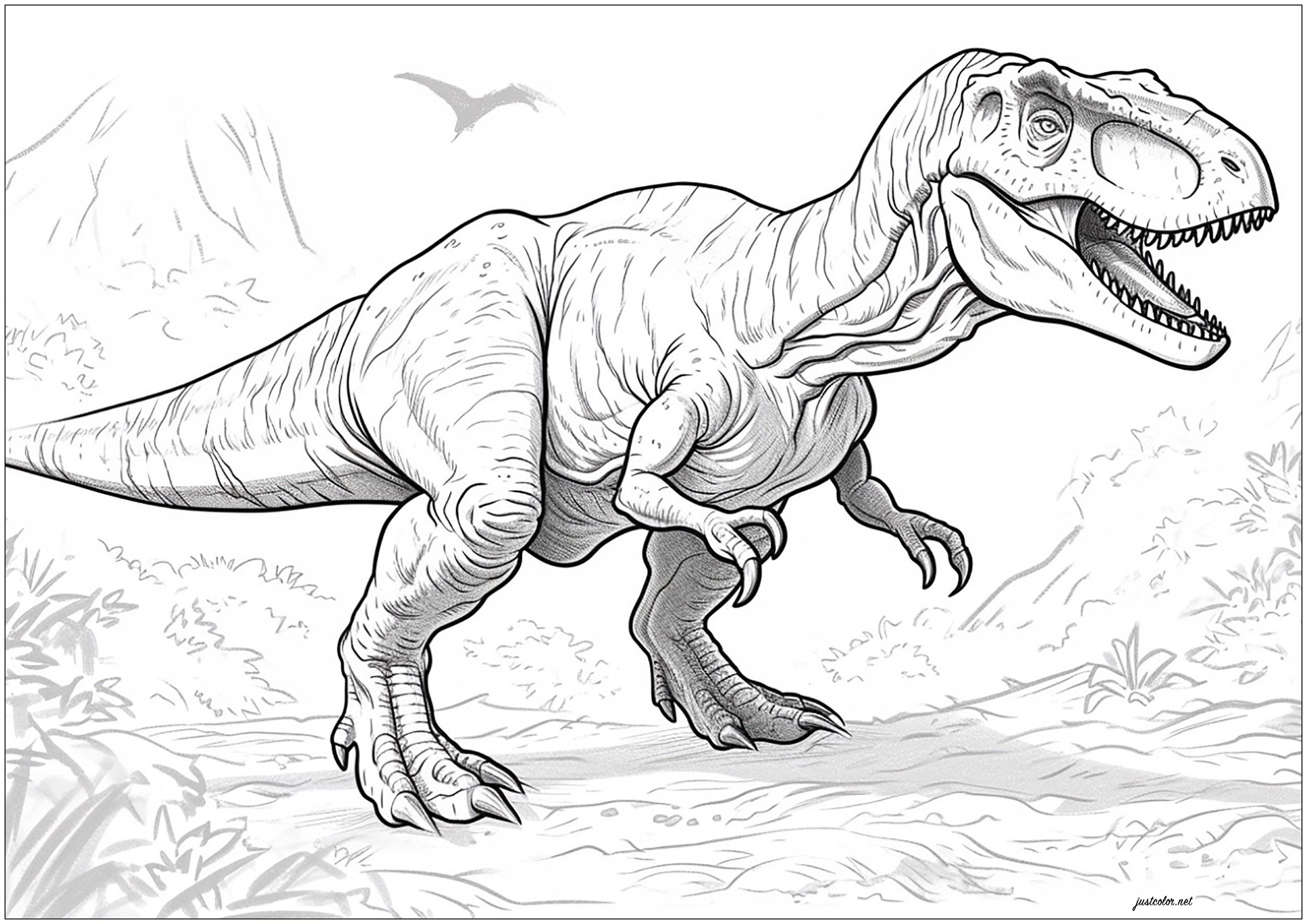 Grand Tyrannosaure (Coloriage de Dinosaures à imprimer pour adultes)