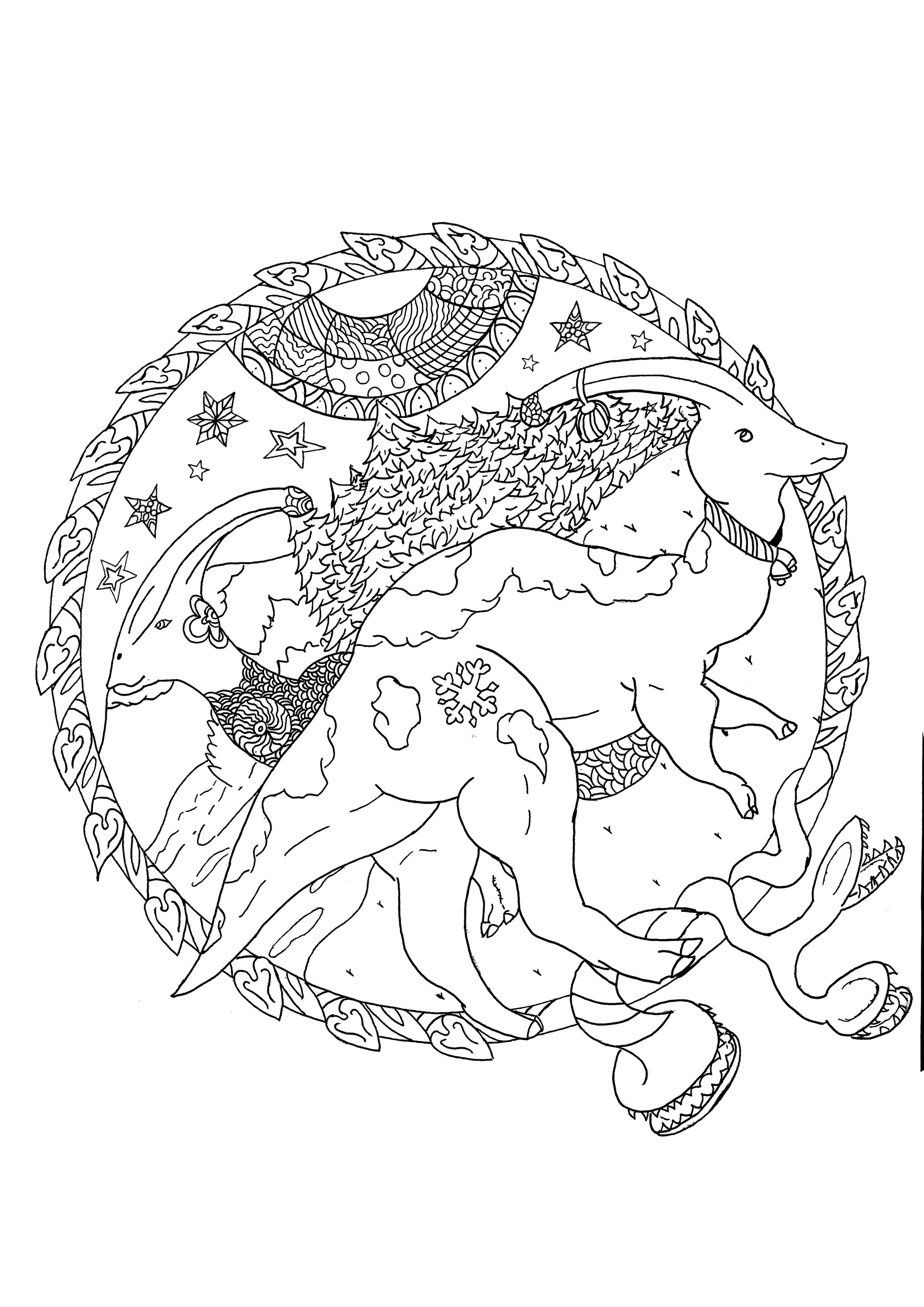 Christmas Dinosaurs (Coloriage de Gamma à imprimer pour adultes)