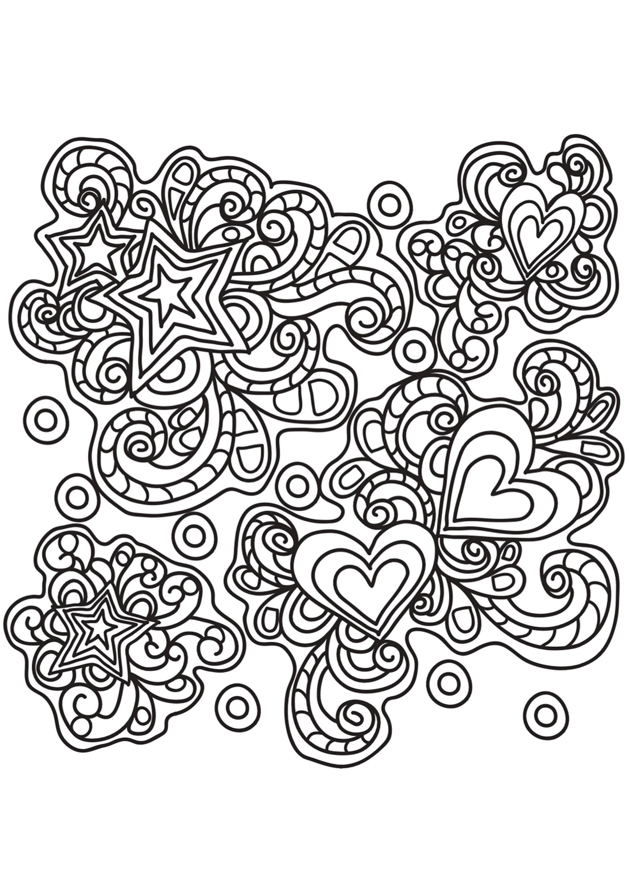 Joli Doodle représentant des coeurs et des étoiles enchevêtrées