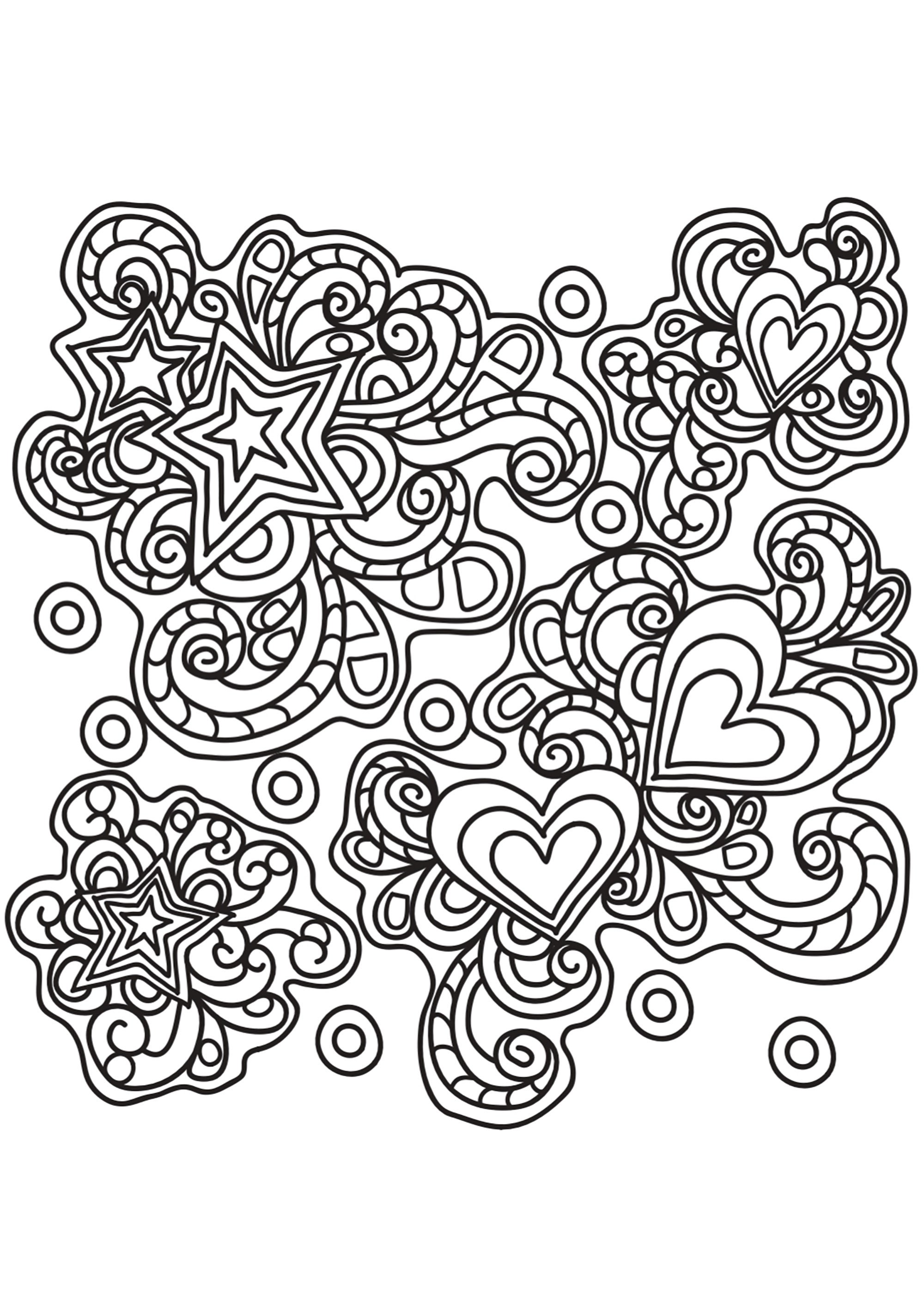 Joli Doodle représentant des coeurs et des étoiles enchevêtrées Joli Doodle représentant des coeurs et des étoiles enchevêtrées