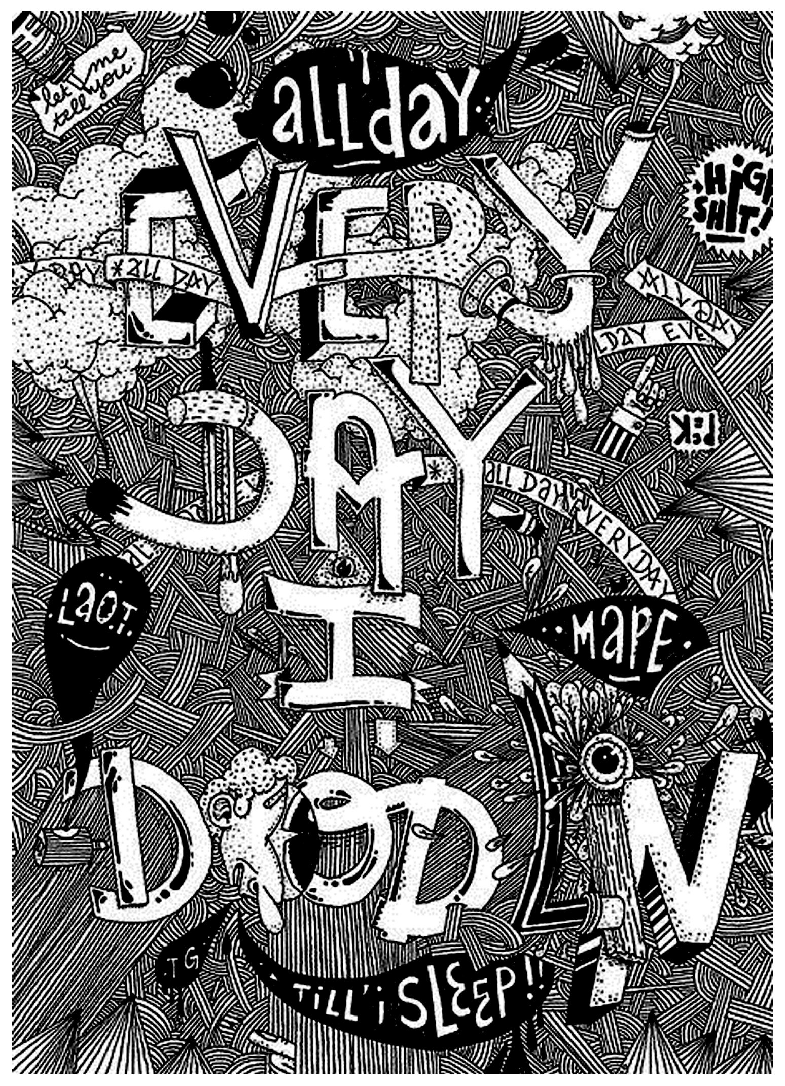 Un Doodle par un accroc au Doodling Everyday I doodle till i sleep Imprimer