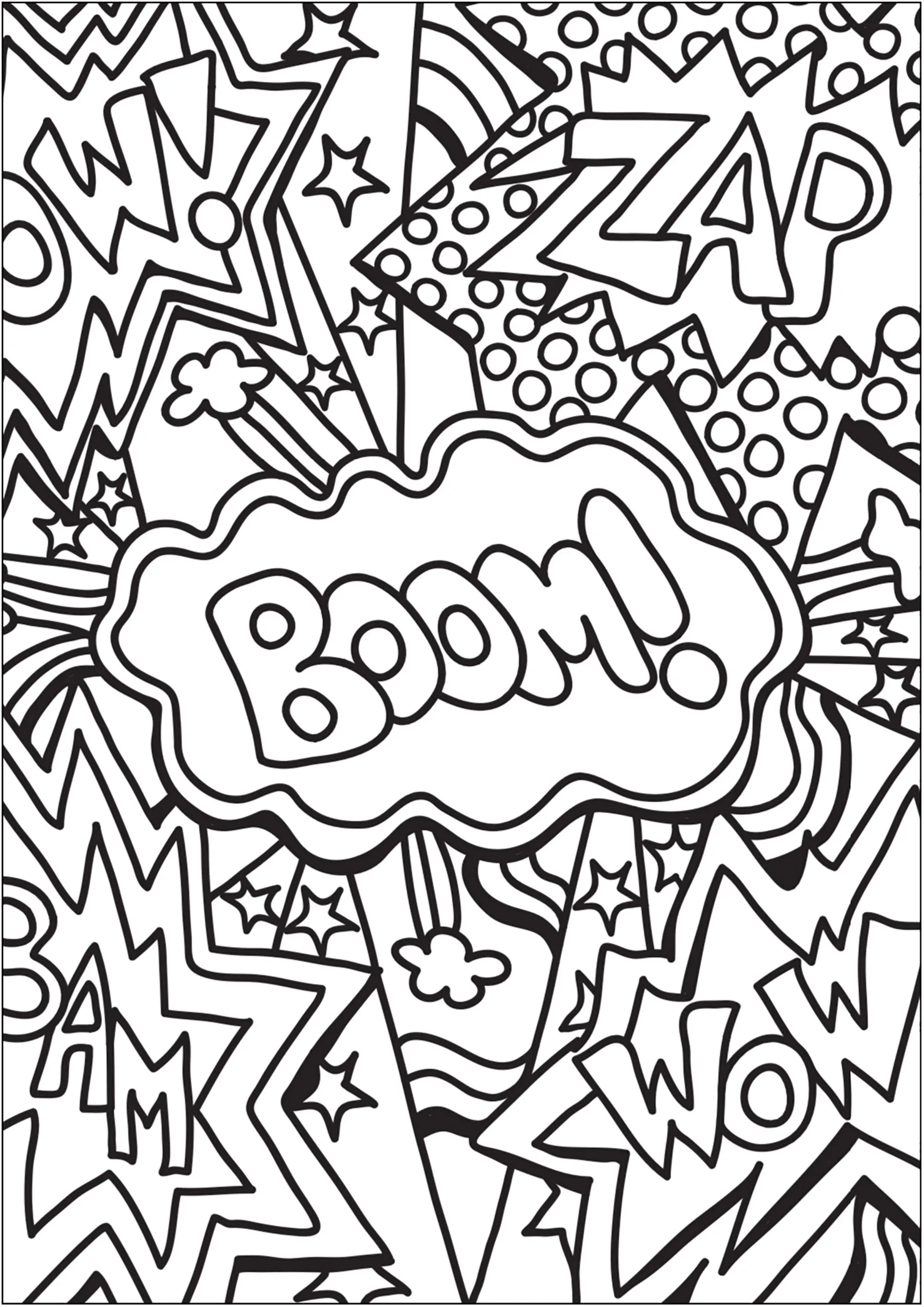 Onomatopées de Comic Books (Coloriage de Doodles à imprimer pour adultes)