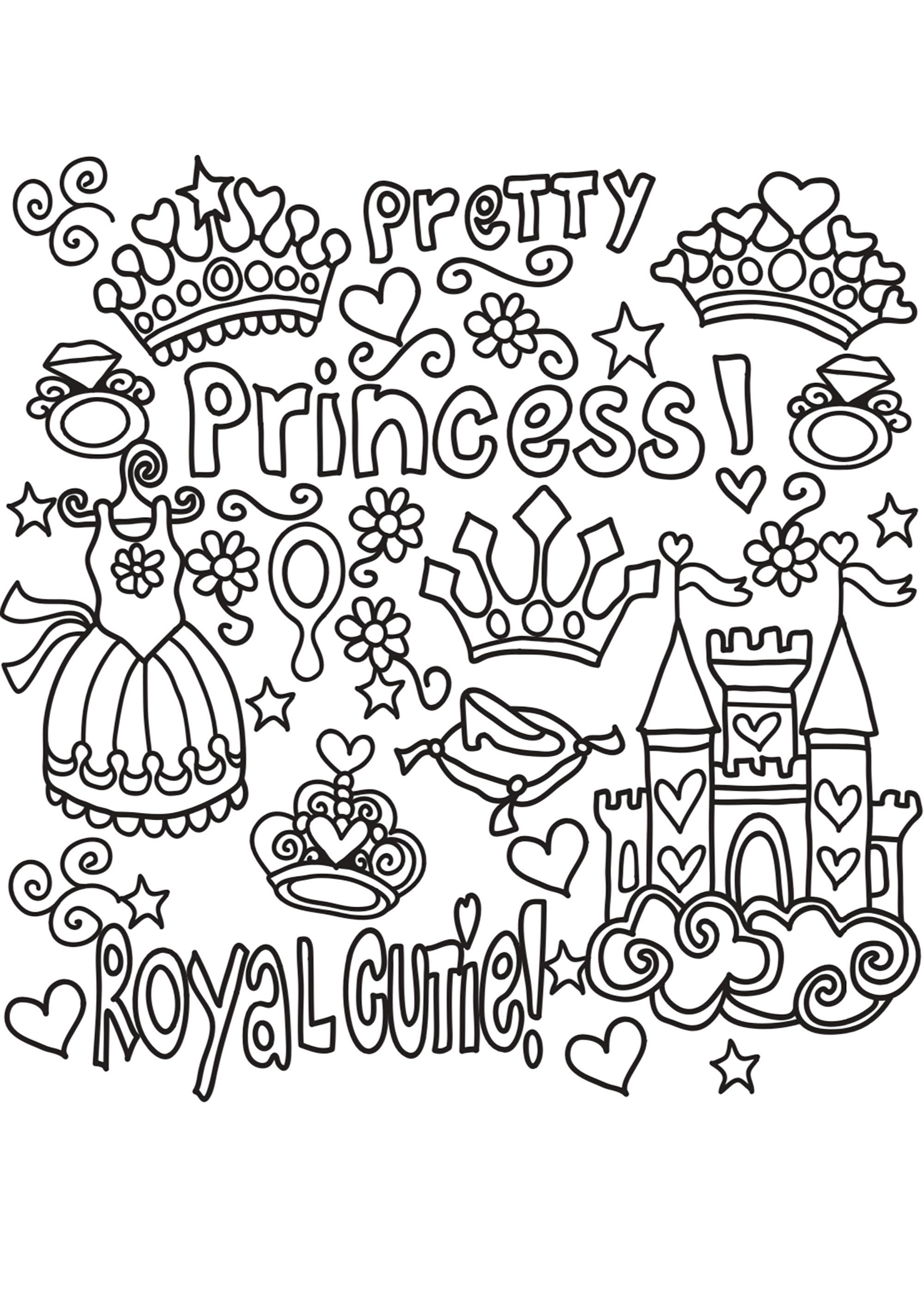 Joli doodle sur le thème des princesses. Une robe de princesse, un diadème, une couronne, un chateau ... et de jolis mots ... tout pour vous emporter dans royaume enchanté Joli doodle sur le thème des princesses. Une robe de princesse, un diadème, une couronne, un chateau ... et de jolis mots ... tout pour vous emporter dans royaume enchanté