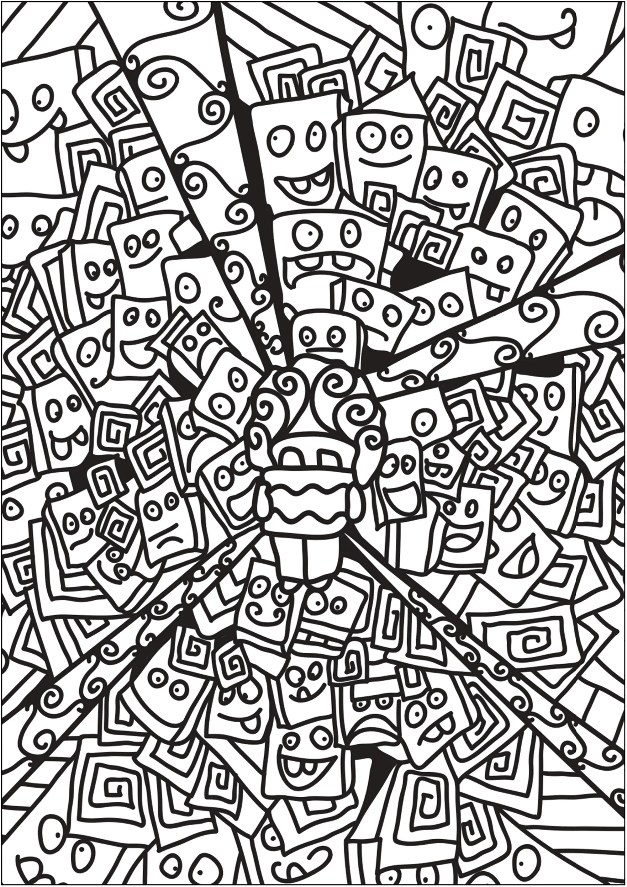 Doodle robots (Coloriage à imprimer pour adultes)