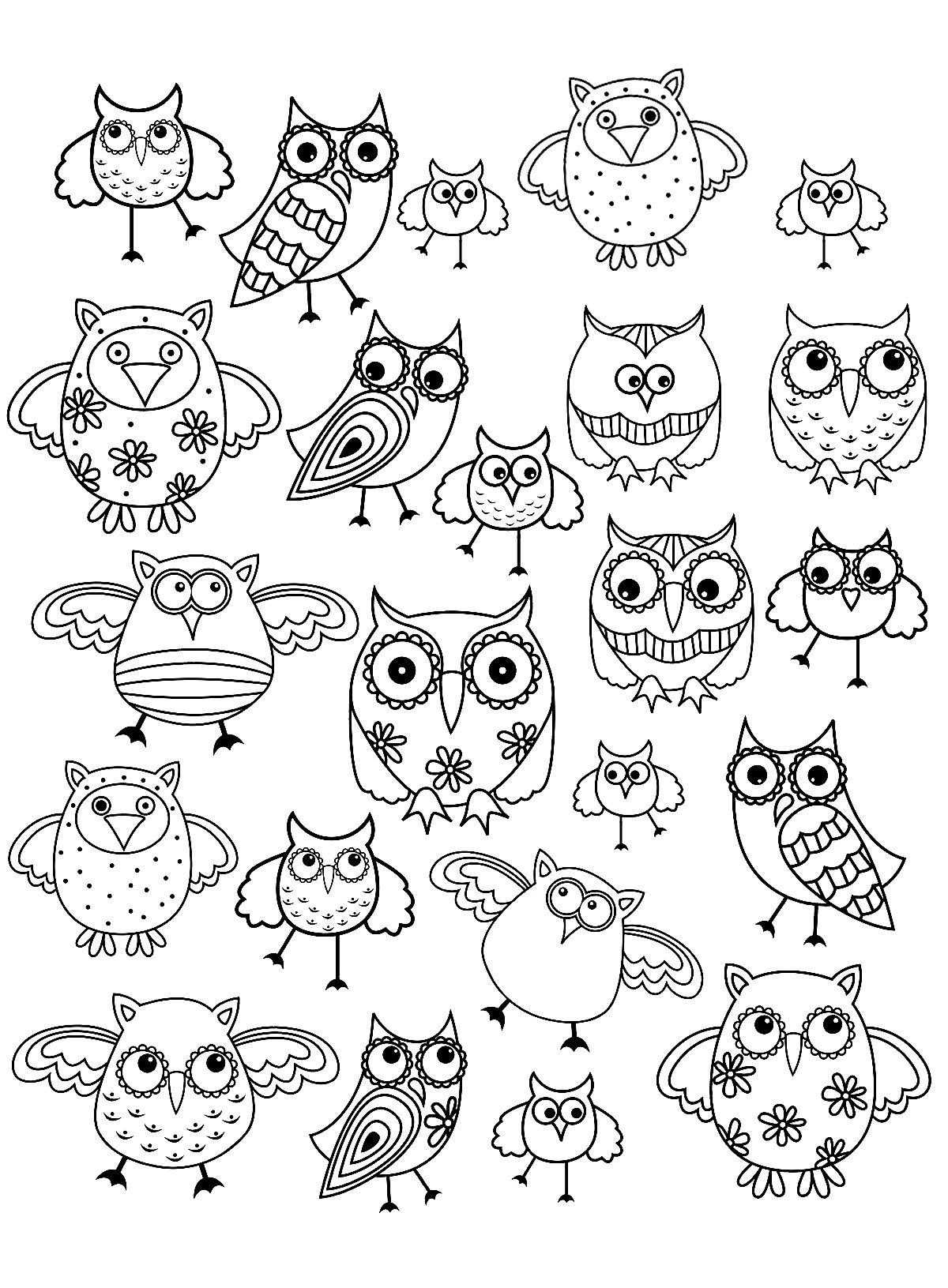 coloriage doodle hibou 1 free to print