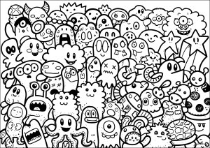 Monde de créatures loufoques (Coloriage de Doodles)