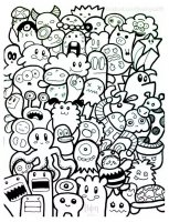 Drôle de personnages "gribouillés" semblant tout droit sortis de jeux vidéos ! (Coloriage de Bon Janapin (Bon arts))