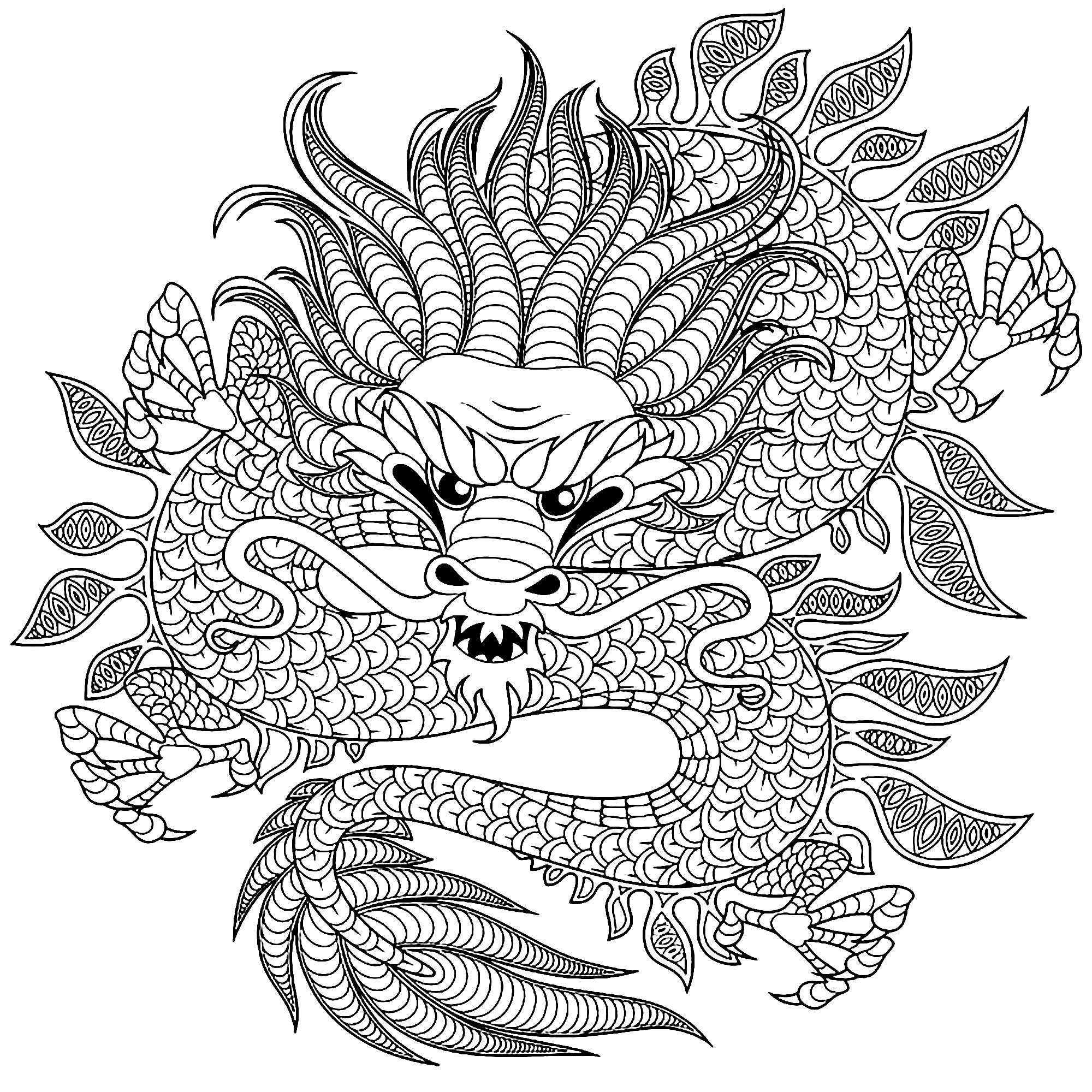 Dragon : coloriage circulaire, Source : 123rf   Artiste : alka5051