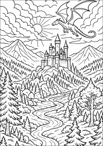 Forteresse dans les Montagnes et Dragon