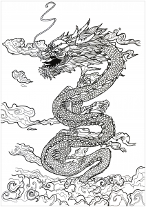 Coloriage complexe dragon inspiration asiatique