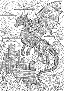 Dragon majestueux survolant un château