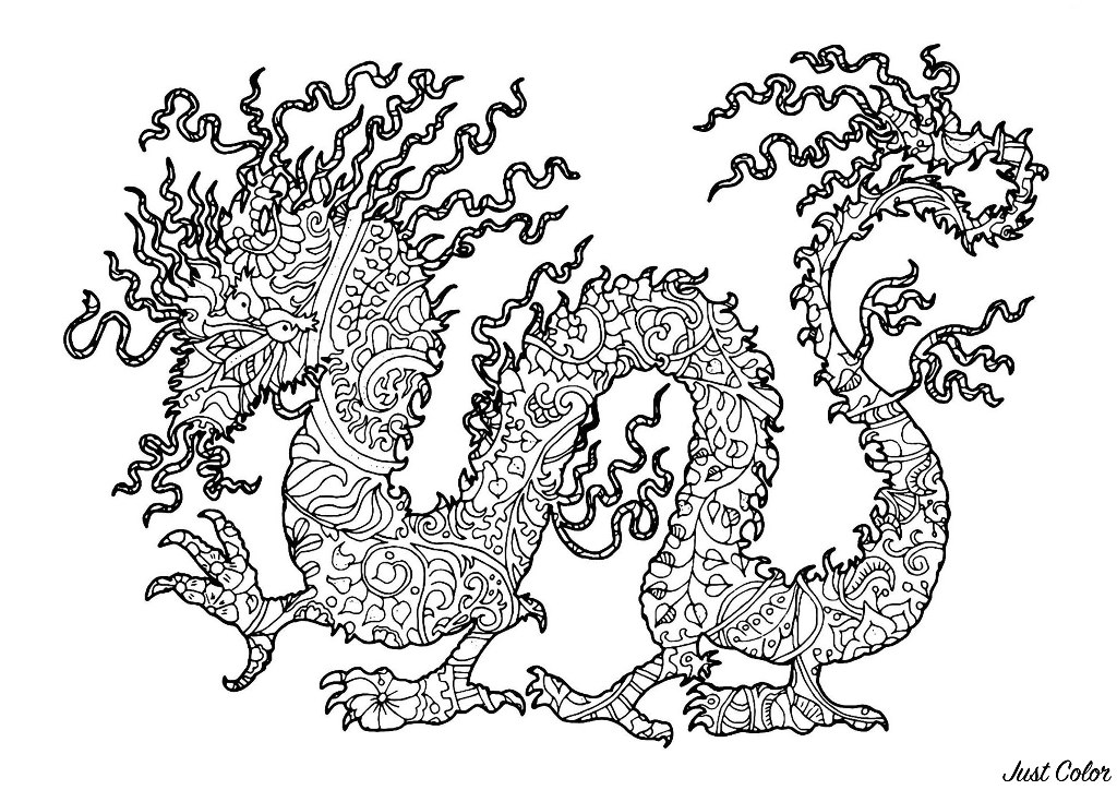 Dragon : coloriage complexe