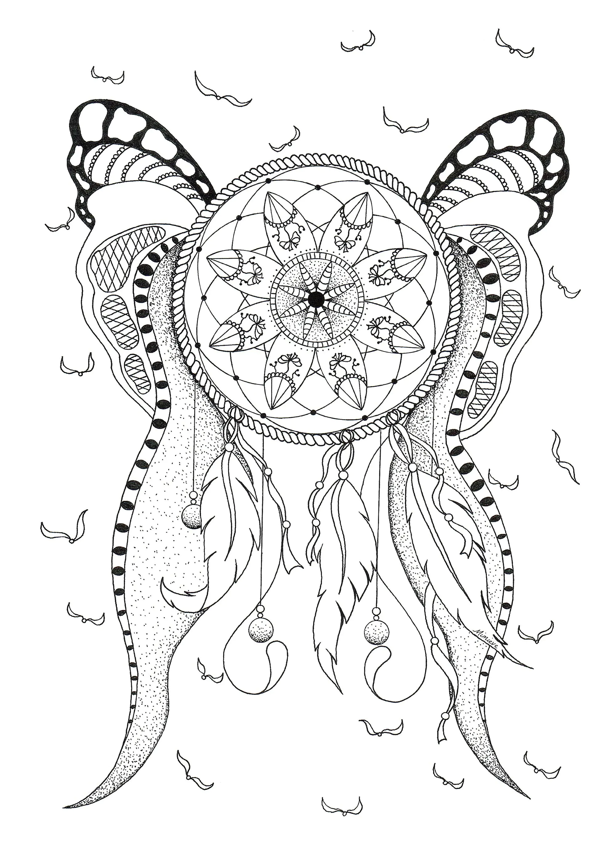 Attrape-reve-par-Mimieve (Coloriage d'Attrape-rêves (Dreamcatchers) à imprimer pour adultes)