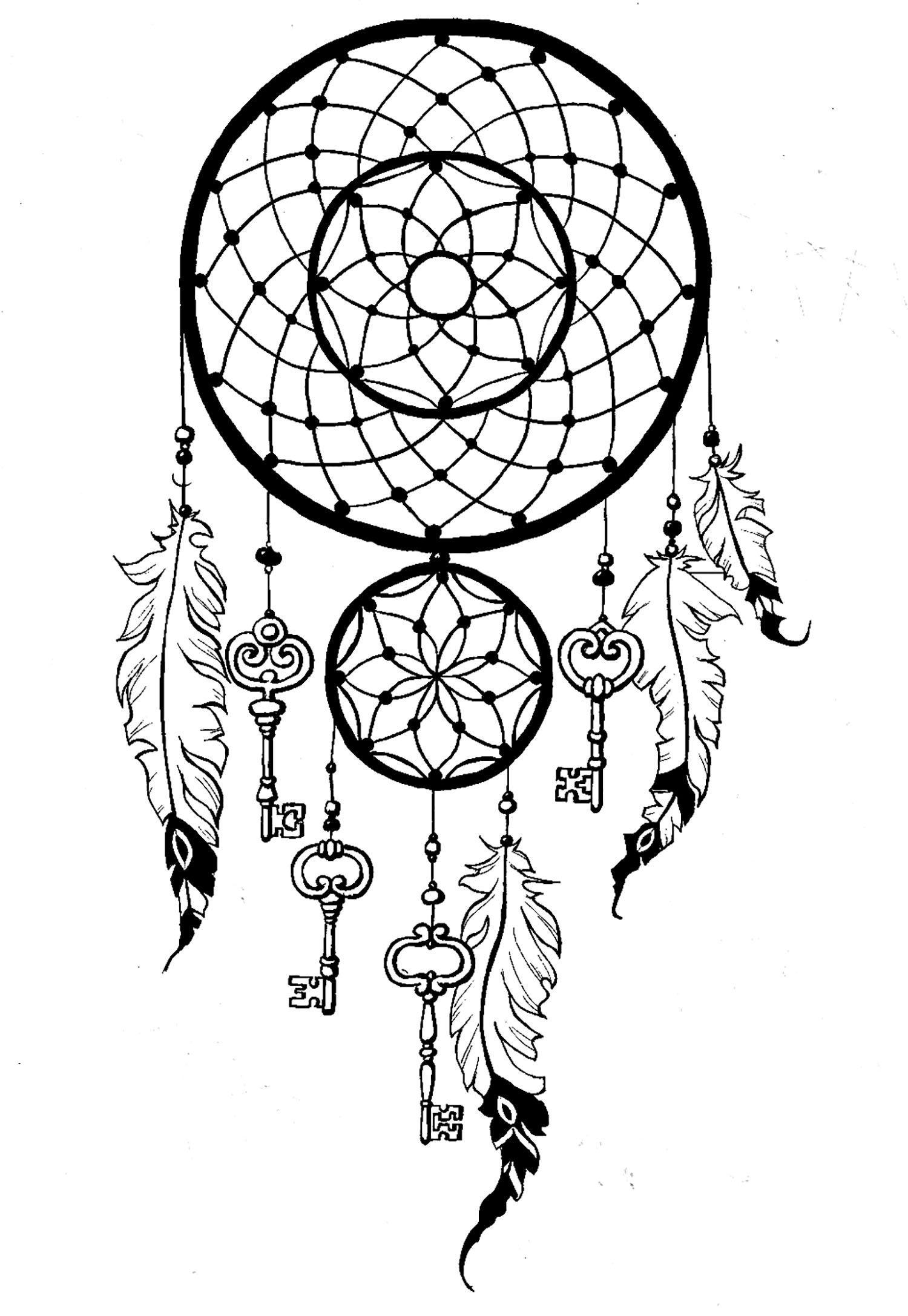 Complexe attrape reve cles - Attrape-rêves (Dreamcatchers) - Coloriages difficiles pour adultes