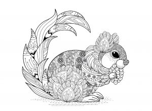 Coloriage ecureuil avec motifs