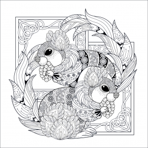 Deux adorables écureuils (Coloriage d'Ecureuils et rongeurs)
