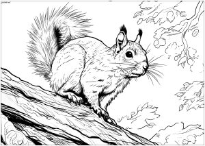 Magnifique ecureuil réaliste (Coloriage d'Ecureuils et rongeurs)