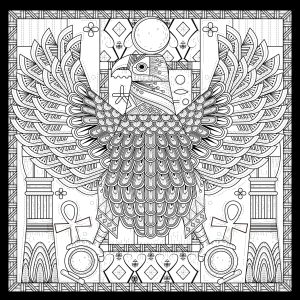Coloriage adulte egypte aigle style egyptien avec symboles par kchung