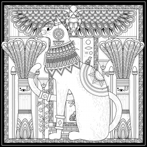 Coloriage adulte egypte chat style egyptien et symboles par kchung