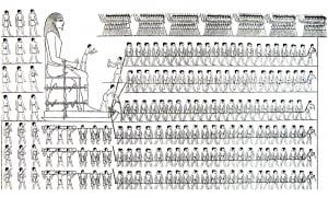 Coloriage Egyptien à partir de réels motifs d'époque : Un Pharaon magistral et ses disciples (Coloriage d'Egypte)