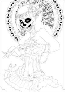 Coloriage adulte dia de los muertos femme