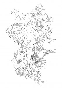 Elephant et fleurs
