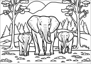 Trois éléphants dans la savane