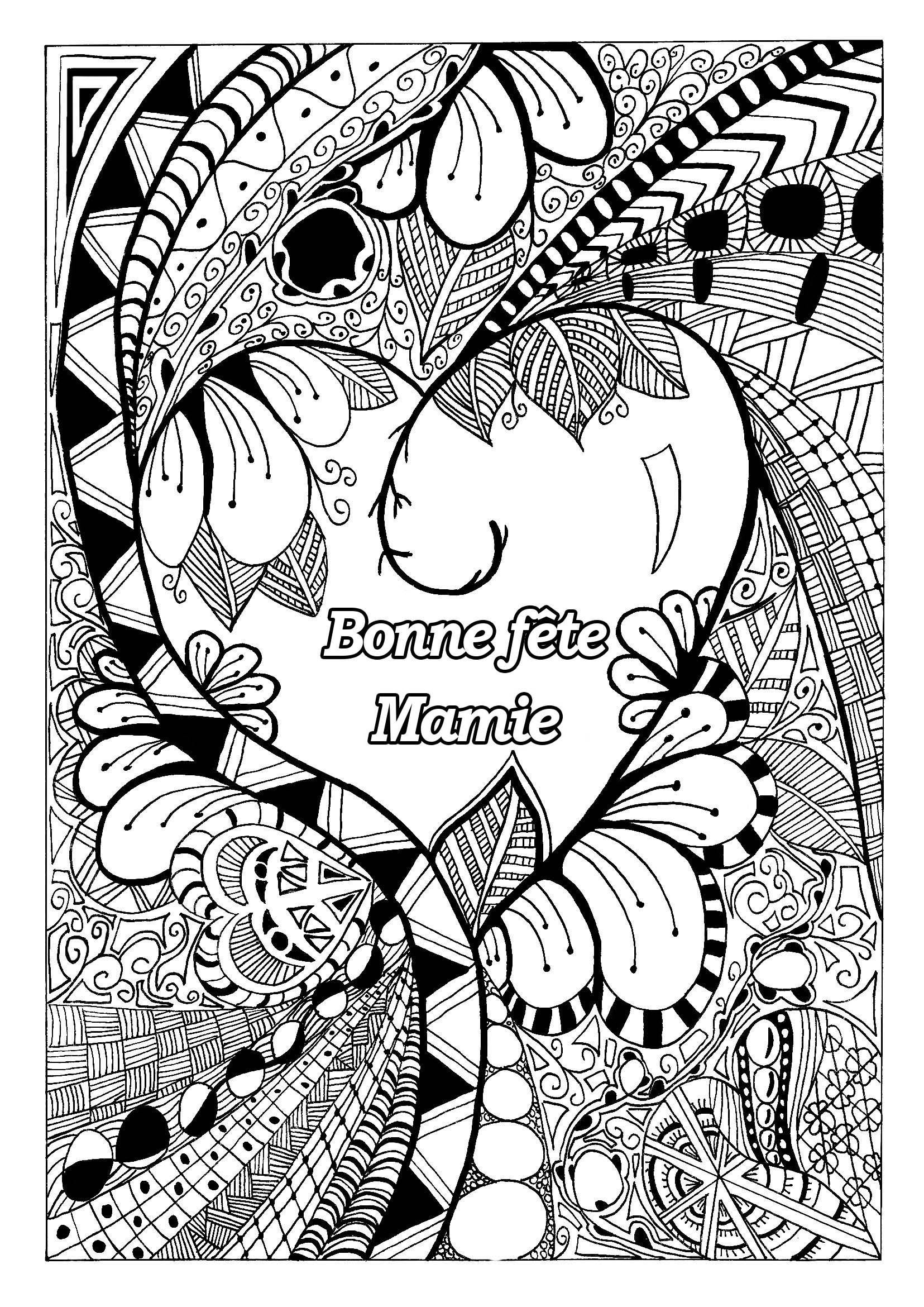 Coloriage spécial Fête des pères : Zentangle - Bonne fête Mamie, Artiste : Celine