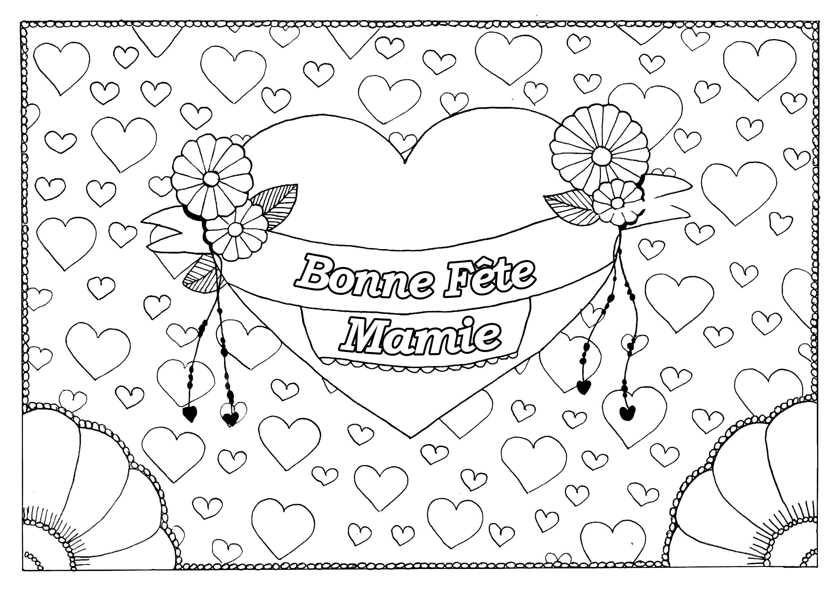 Coloriage spécial Fête des pères : Gros coeur et petits coeurs - Bonne fête Mamie, Artiste : Pauline