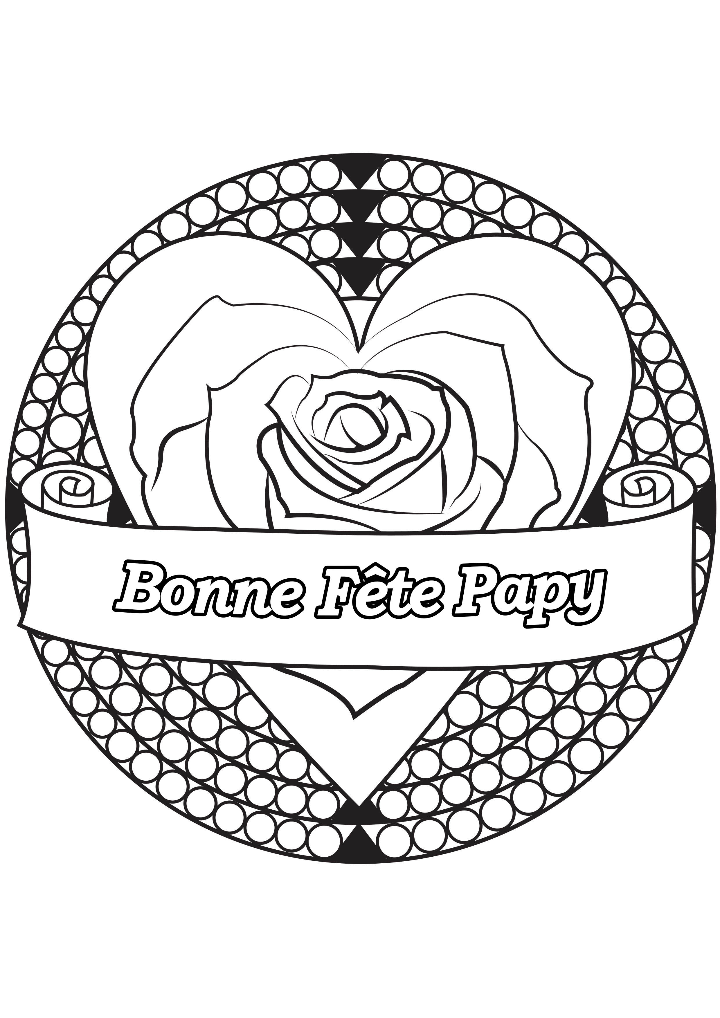 Coloriage spécial Fête des pères : Coeur & rose - Bonne fête Papy, Artiste : Louise