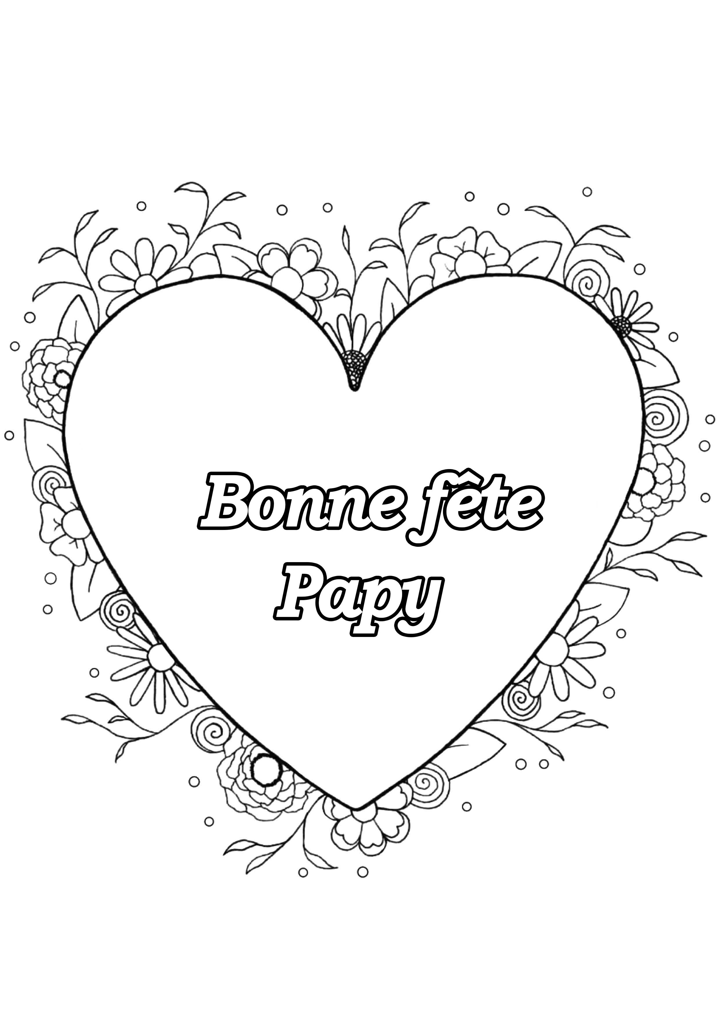 Coloriage spécial Fête des pères : Coeur & fleurs - Bonne fête Papy, Artiste : Louise