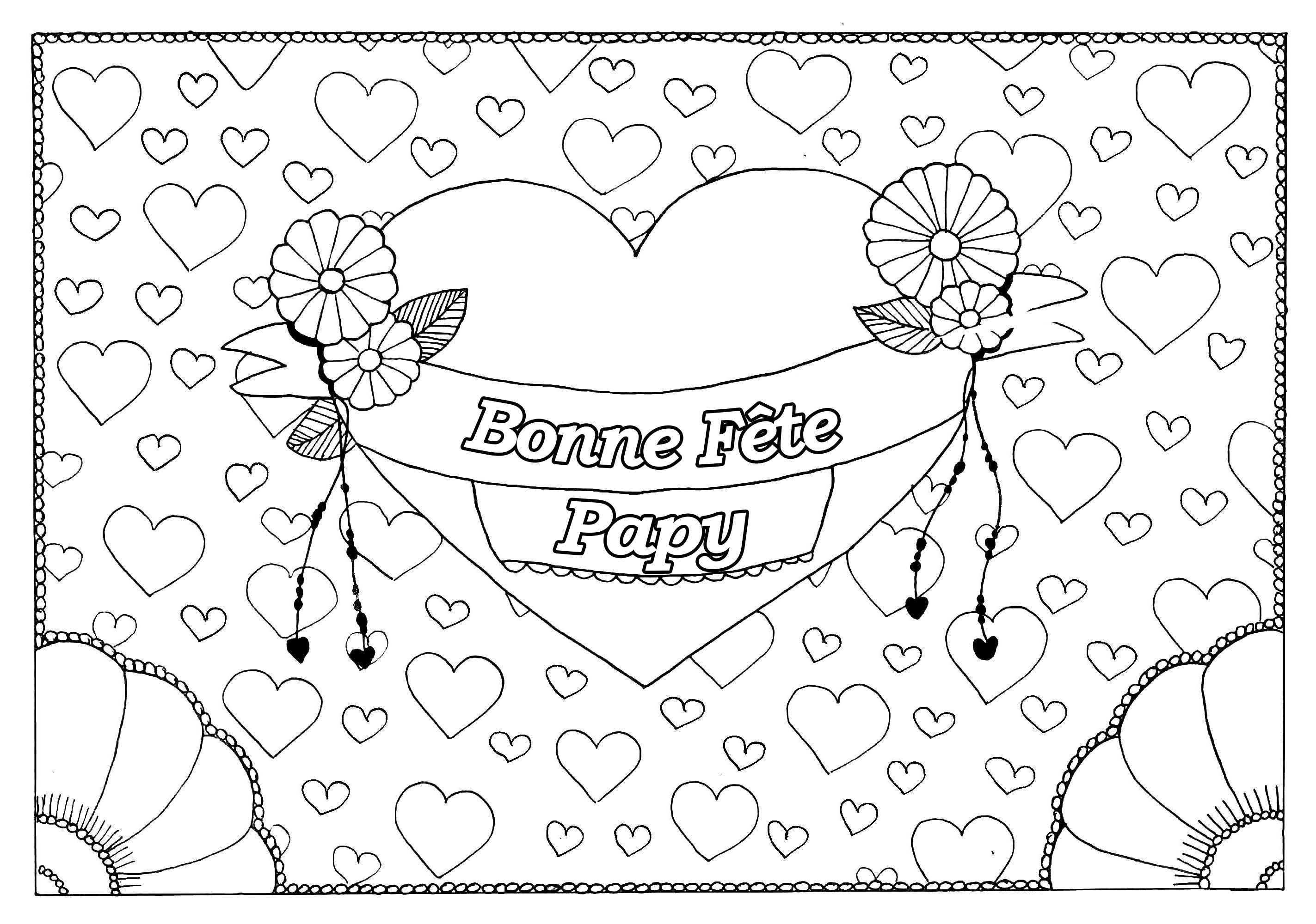 Coloriage spécial Fête des pères : Gros coeur et petits coeurs - Bonne fête Papy, Artiste : Pauline