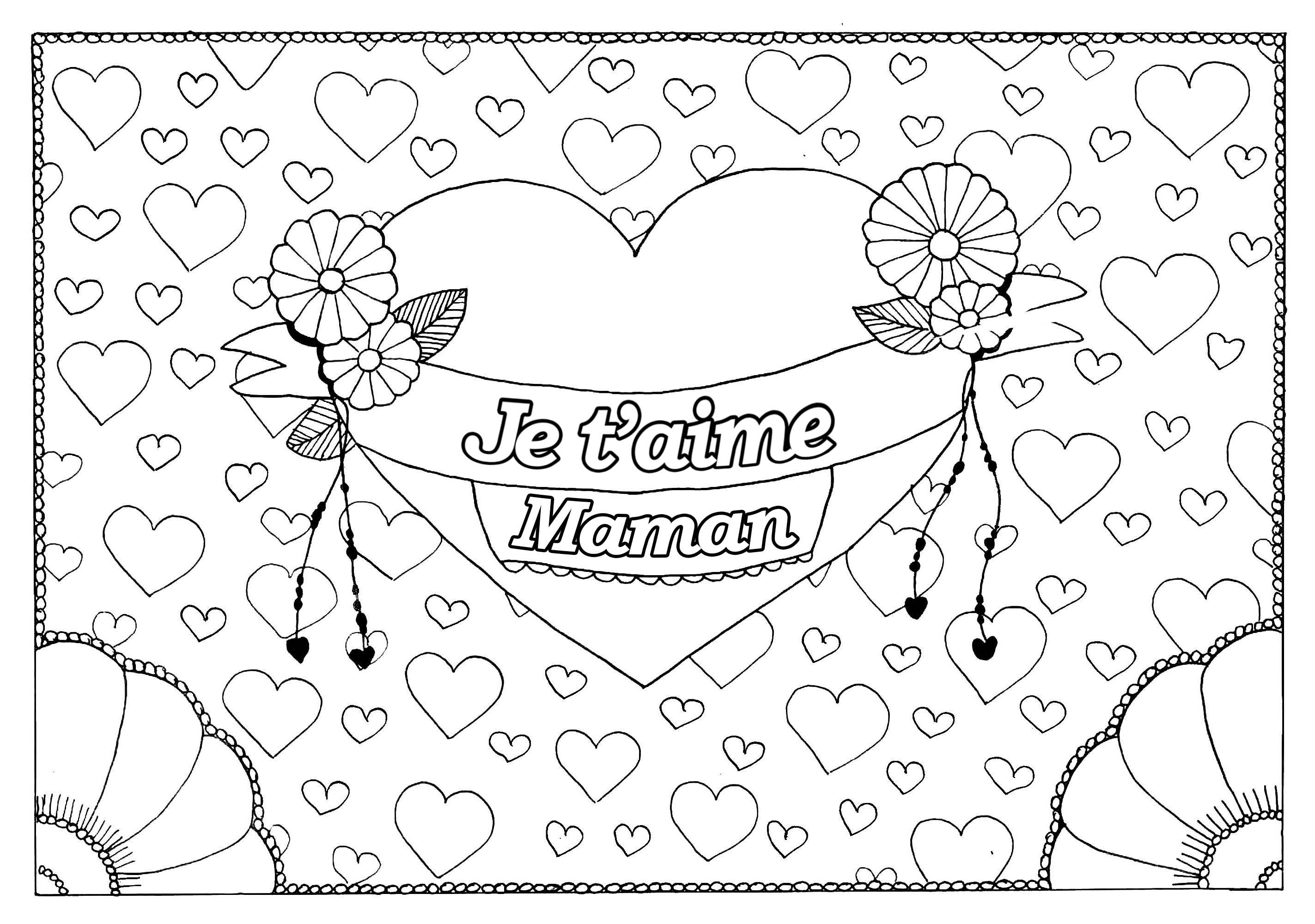 Coloriage spécial Fête des mères : Gros coeur et petits coeurs - 1, Artiste : Pauline