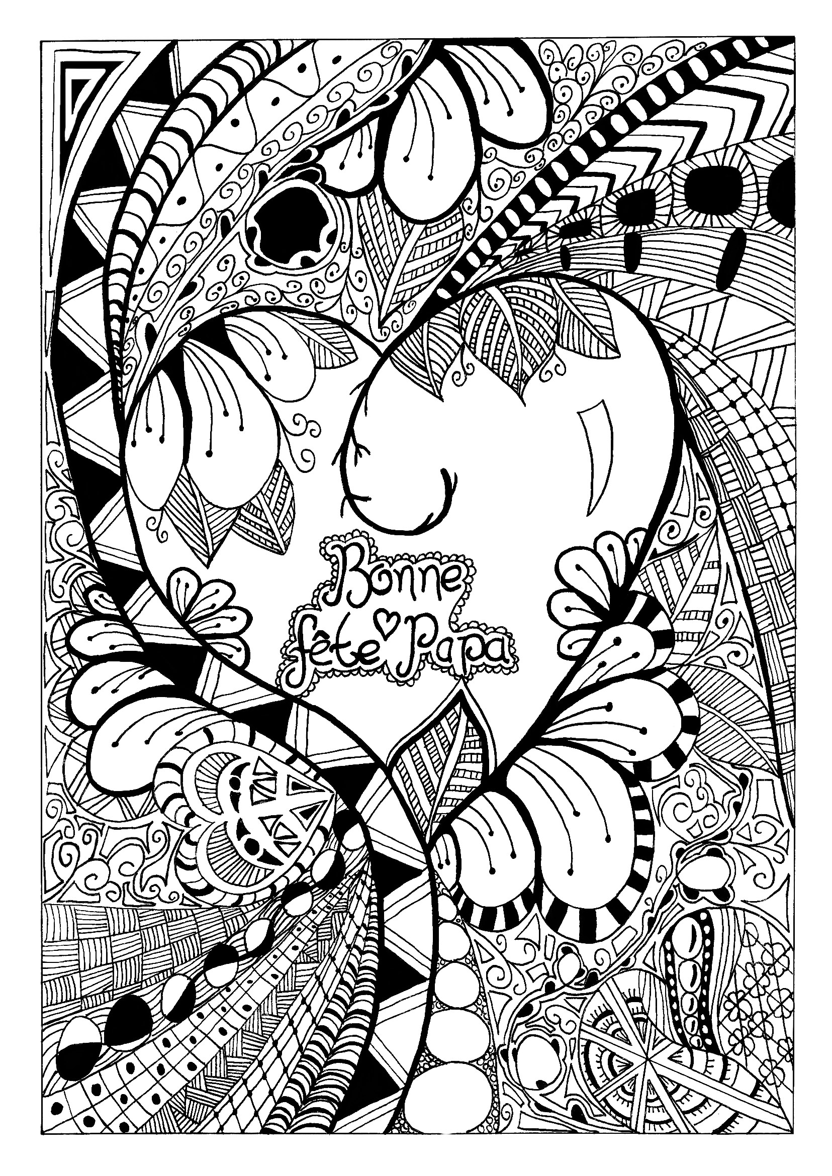 Pour la fête des pères, Céline a réalisé un coloriage spécial avec un style Zentangle très sympathique, Artiste : Celine