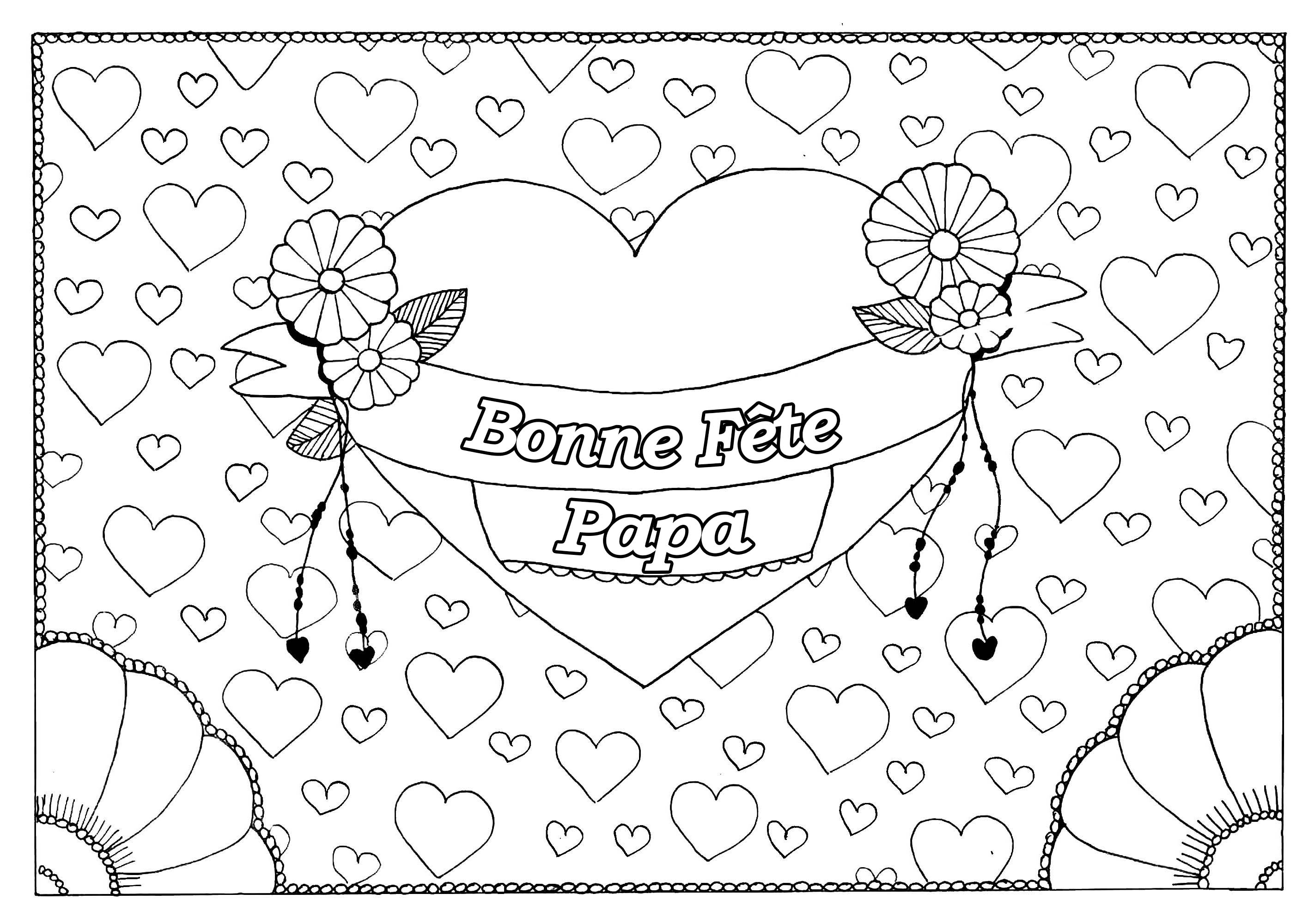 Coloriage spécial Fête des pères : Gros coeur et petits coeurs - 2, Artiste : Pauline