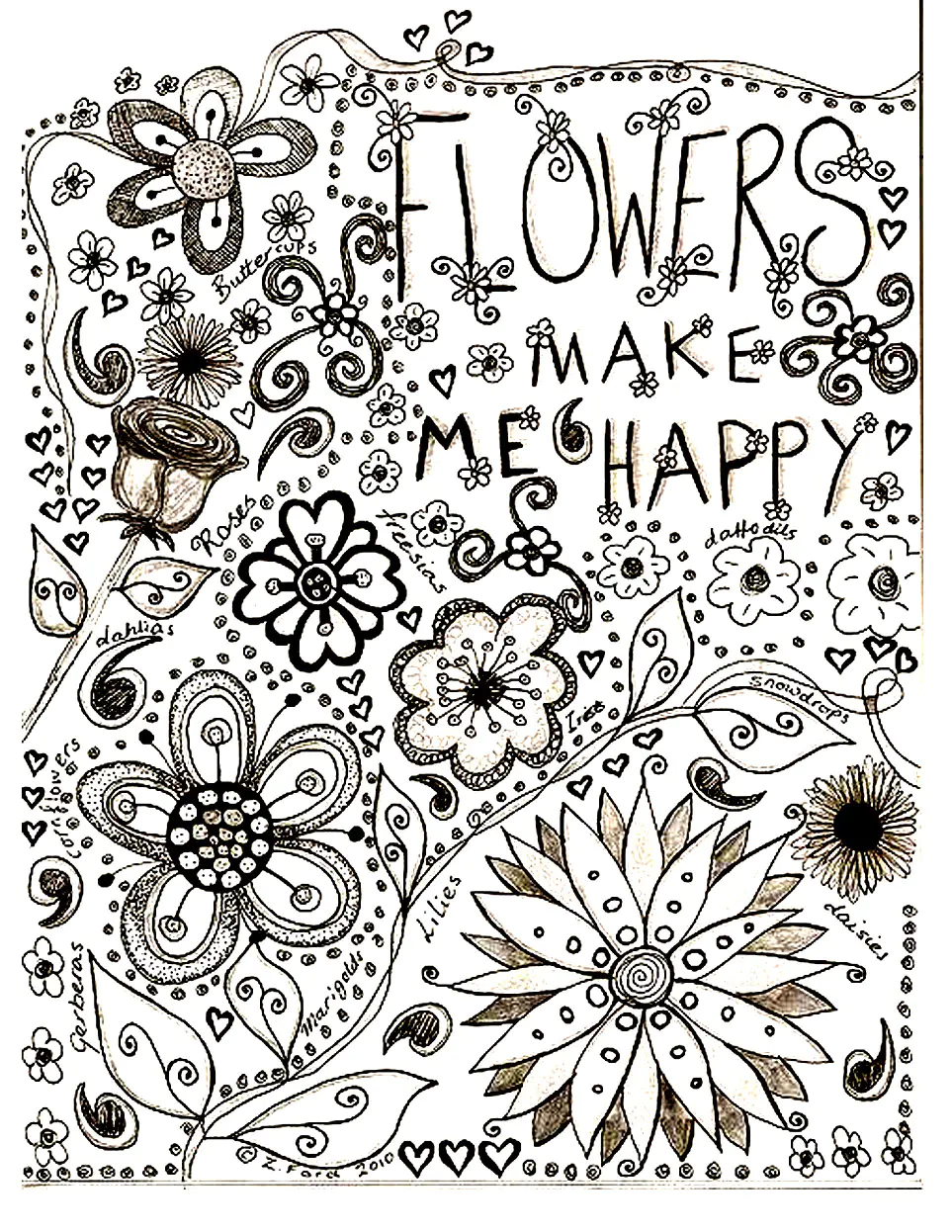 Dessin fleurs (Coloriage de Fleurs et végétation à imprimer pour adultes)