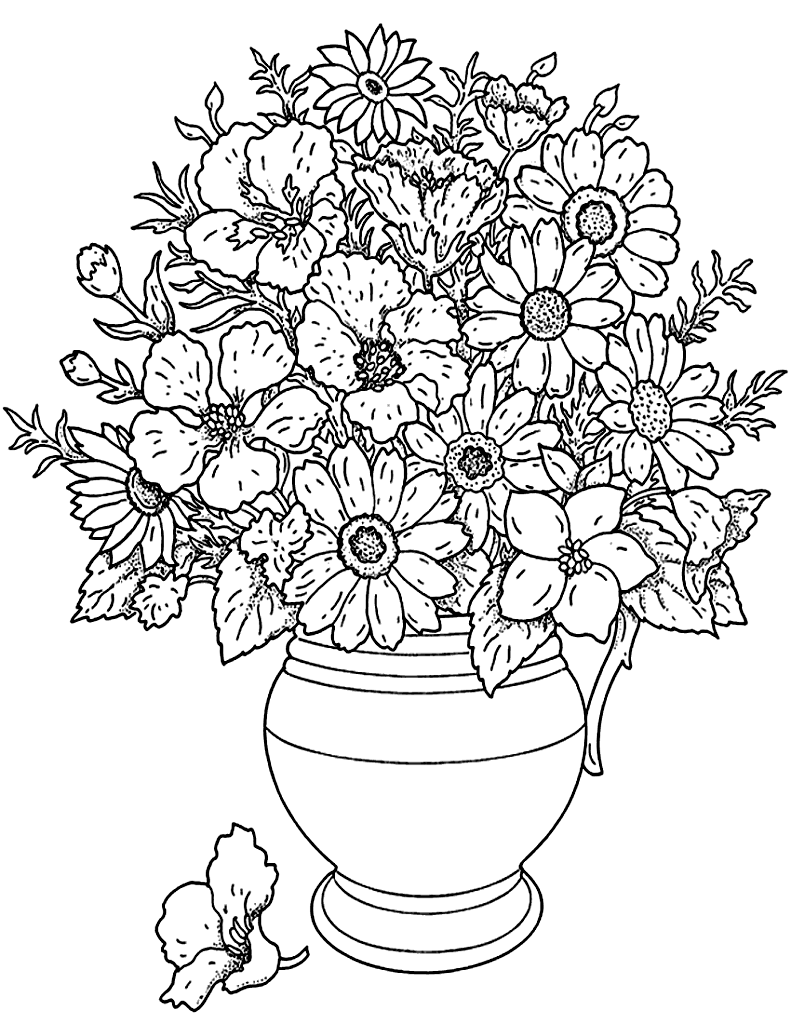 coloriage adulte fleurs bouquet free to print