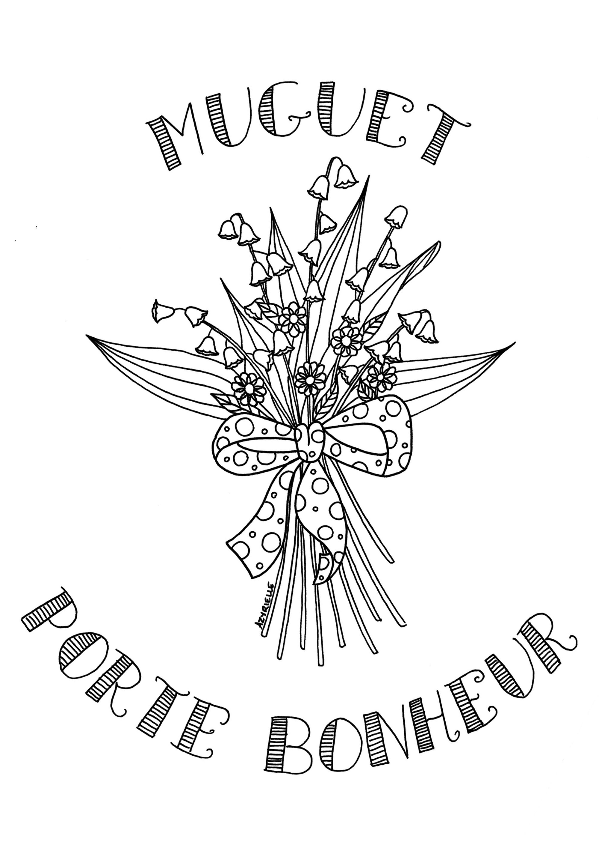 Coloriage de Fleurs et végétation : Muguet avec texte par Azyrielle Coloriage de Fleurs et végétation à imprimer pour adultes : Muguet avec texte par Azyrielle