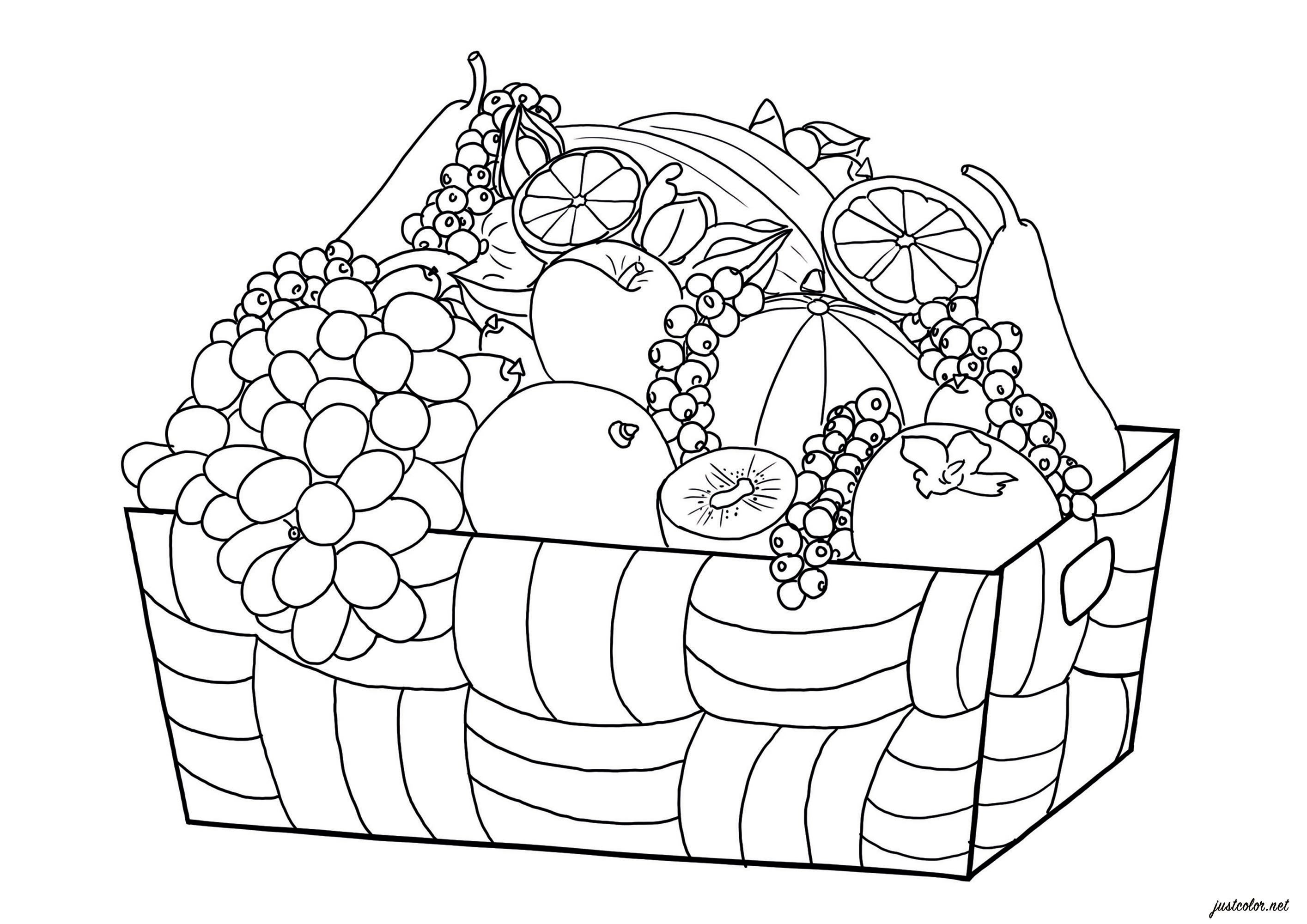 Panier de fruits (Coloriage de Fleurs et végétation) Panier de fruits (Coloriage de Fleurs et végétation à imprimer pour adultes)