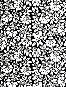 Coloriage composé de fleurs sur fond noir, créé à partir d'un papier peint anglais du 19e siècle (Coloriage de Fleurs et végétation)