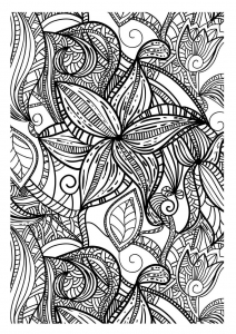 Un dessin aux traits épais de diverses feuilles, gratuit, coloriage adulte à imprimer et colorier (Coloriage de Fleurs et végétation)