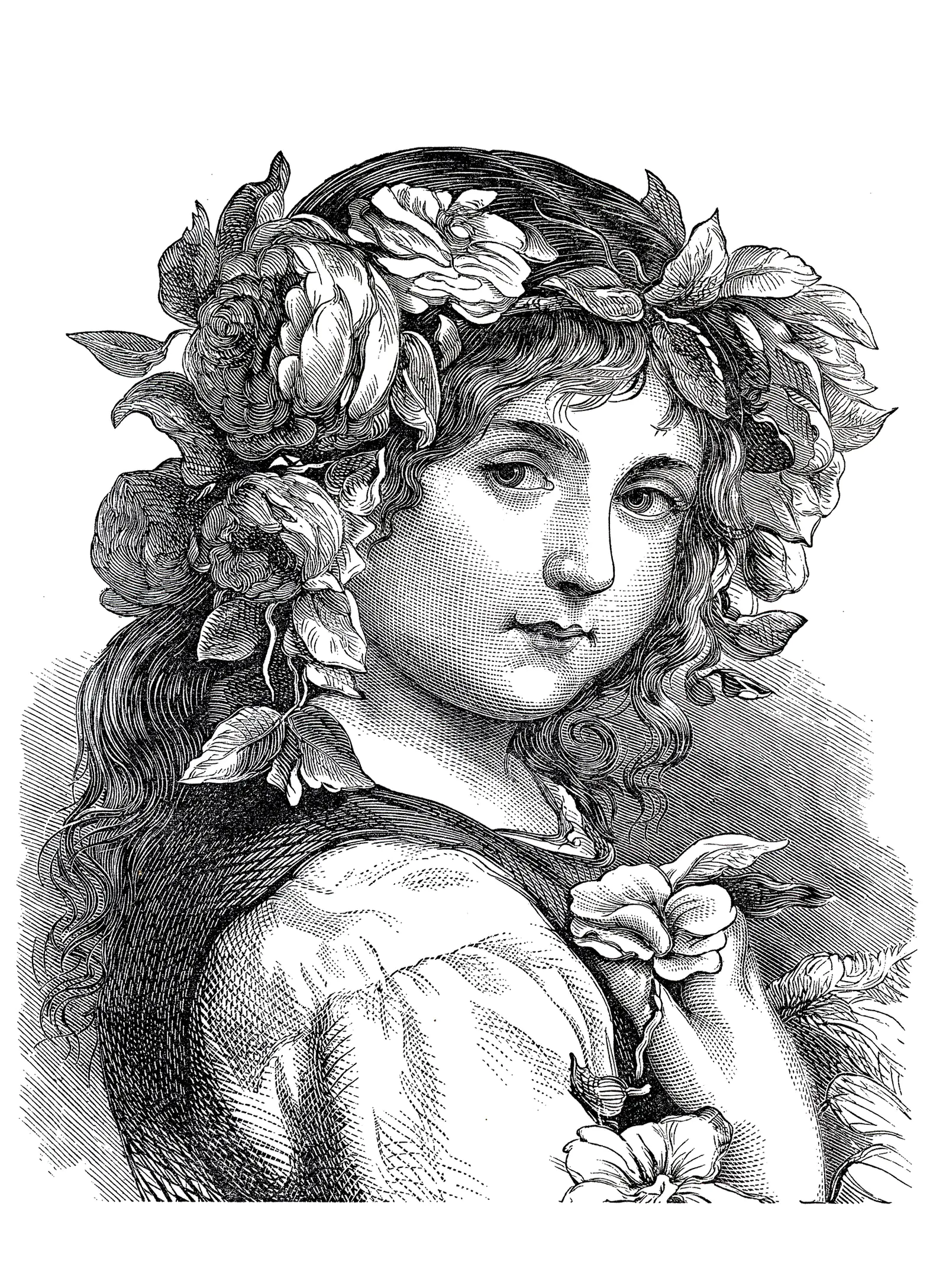 Flower girl - 1868 (Coloriage de Gravures à imprimer pour adultes)