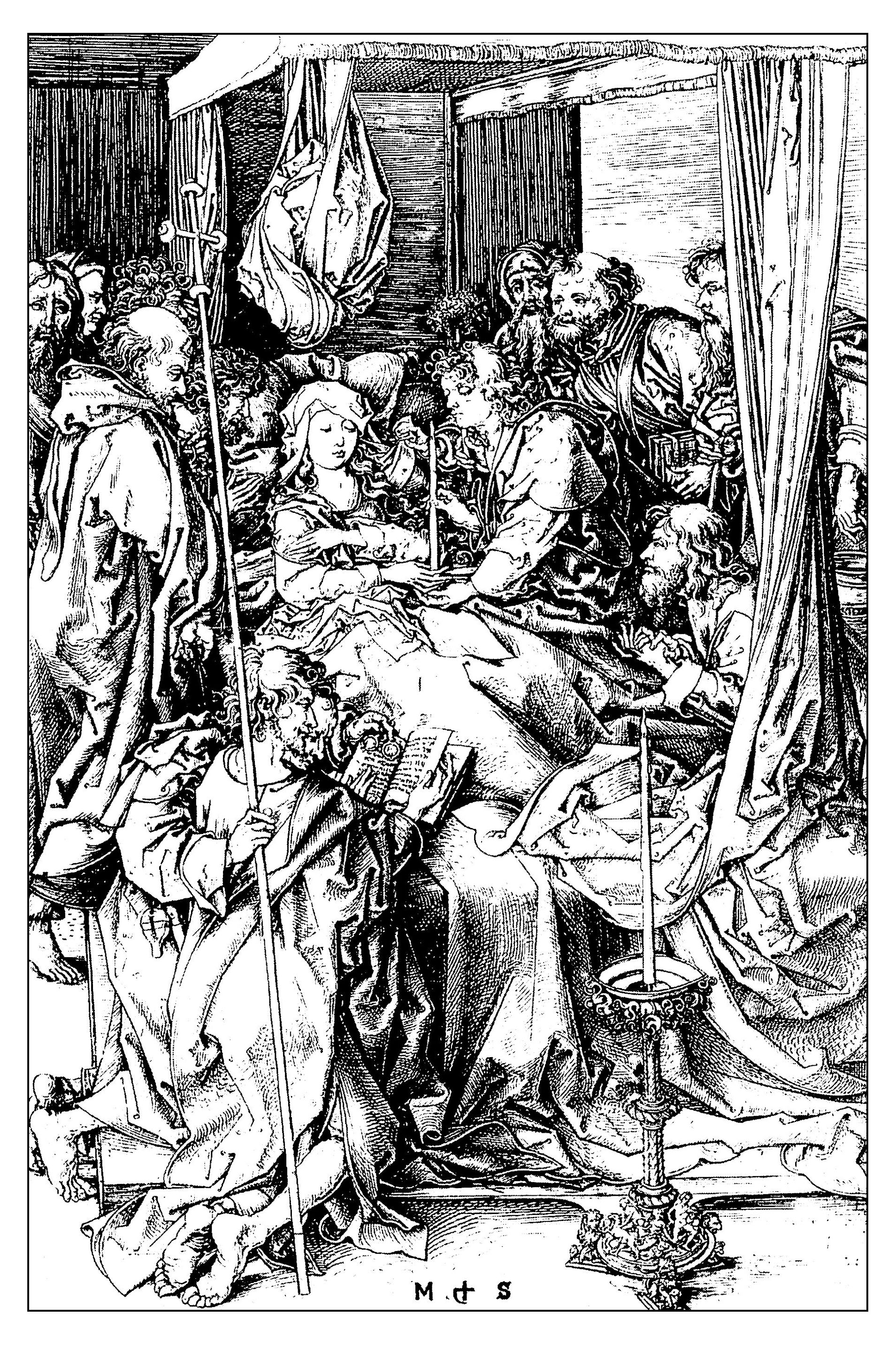 coloriage adulte gravure martin schongauer la mort de