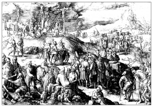 Coloriage de à imprimer pour adultes : Gravure-lucas-de-leyde-le-calvaire