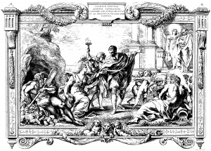 Coloriage de à imprimer pour adultes : Gravure-pietro-aquila-allegorie-avec-annibal-carrache-relevant-la-peinture-1674
