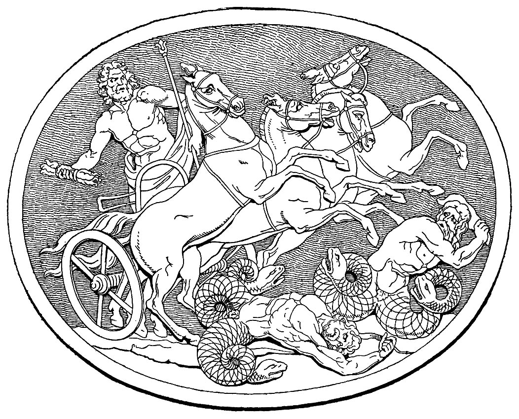 Le Dieu de la Mythologie Grecque Zeus, et les Géants. (Charles Mills Gayley, The Classic Myths in English Literature and in Art (Boston: Ginn and Company, 1893))