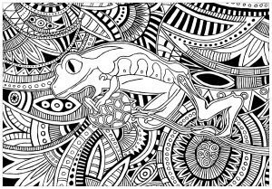 Coloriage de Lucie à imprimer pour adultes : Grenouille-fond-motifs