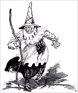 Coloriage halloween sorciere effrayante dans ancienne illustration